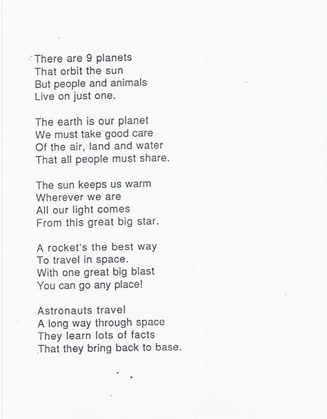 Space poems Alien Poem, Space Poems, Space Kindergarten, Science Poems, Water Poems, Earth Day And Night, Earth Poems, Poetry Tea, Poetry Tea Time