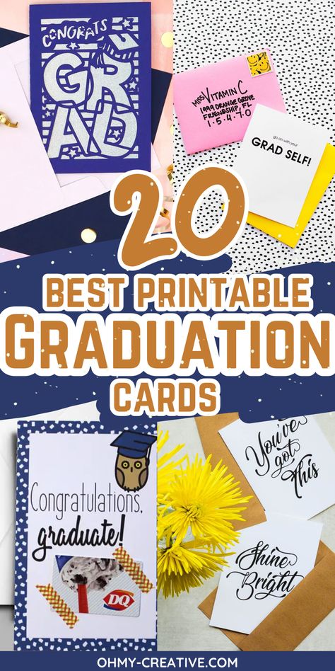 Celebrate this years graduation class with style! Download these 20 free printable graduation cards to send your best wishes to the graduates in your life. From heartfelt messages to funny anecdotes, these cards have something for every grad. Get ready to spread the joy of accomplishment with a personal touch! These printable cards are great for all school celebrations and can be used for giving graduation gifts! #PrintableGraduationCards #GradPartyGifts Free Printable Graduation Cards, Printable Graduation Cards, Graduation Party Candy Bar, Graduation Party Appetizers, Graduation Party Desserts, Backyard Graduation Party, Graduation Printables, Funny Anecdotes, Graduation Party Foods