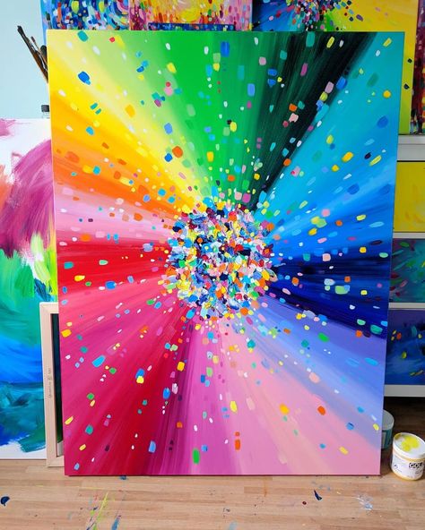 Bright Color Paintings Ideas, Creative Rainbow Art, Bright Colorful Painting Ideas, Rainbow Art Painting Acrylics, Painting Rainbows On Canvas, Diy Rainbow Painting, Acrylic Rainbow Painting, Rainbow Art Ideas, Rainbow Canvas Painting Ideas