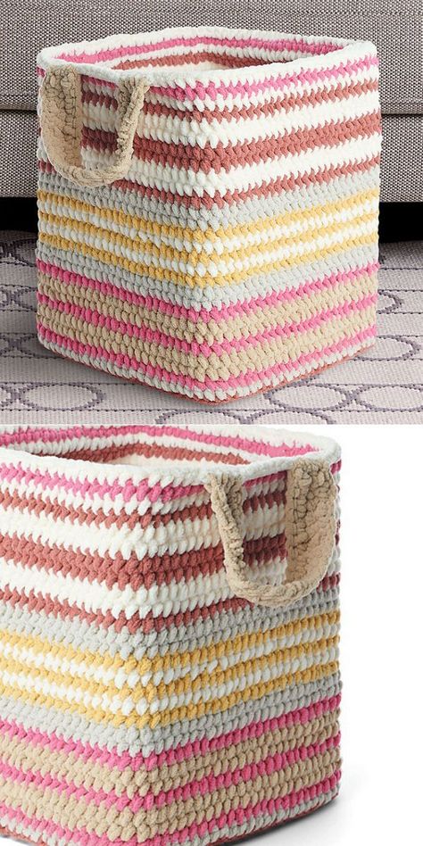 Crochet Basket Scrap Yarn, Crochet Granny Square Basket Pattern Free, Crochet Big Basket Pattern Free, Weekend Crochet Projects, Crochet Square Basket Pattern Free, Crochet Laundry Basket, Crochet Storage Baskets Free Pattern, Crochet Storage Baskets Free, Crochet Basket Tutorial