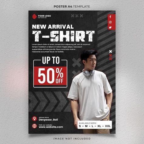 Special promo t shirt poster a4 or banne... | Premium Psd #Freepik #psd #red #arrival #book #sale T Shirt Poster, Social Media Advertising Design, Logo Psd, Technology Icon, House Vector, Youtube Banners, Card Banner, Poster Invitation, Presentation Template Free