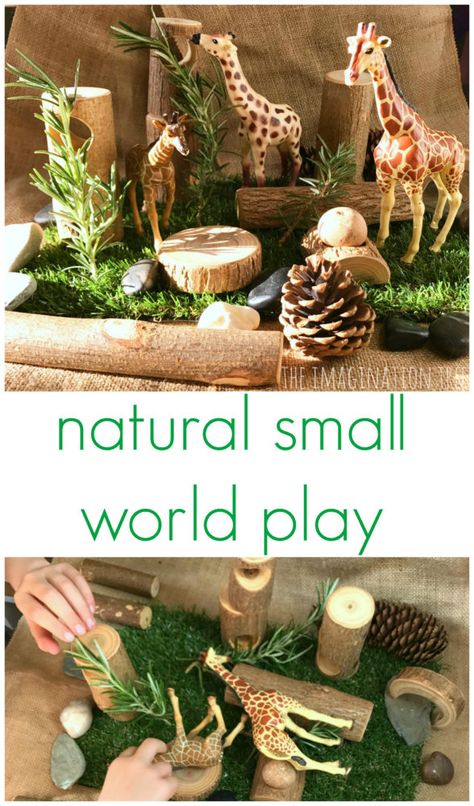 Natural Animal Small World Play - The Imagination Tree [theimaginationtree.com] Curiosity Approach, Create An Animal, Animal Habitat, Imagination Tree, Sensory Table, Invitation To Play, Animal Activities, Small World Play, Animal Habitats