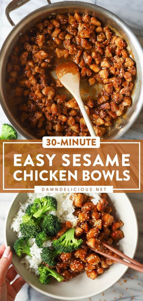 45 reviews · 30 minutes · Gluten free · Serves 4 · Find yourself making this Asian-inspired recipe all week! Crispy on the outside while being tender inside, these saucy Sesame Chicken Bowls are so much better than takeout. Plus, this easy dinner… Quick Weeknight Dinners For Two, Sesame Chicken Bowls, Easy Sesame Chicken, Rice And Broccoli, Chicken Bowls, Better Than Takeout, Berbuka Puasa, Chicken Bowl, Sesame Chicken