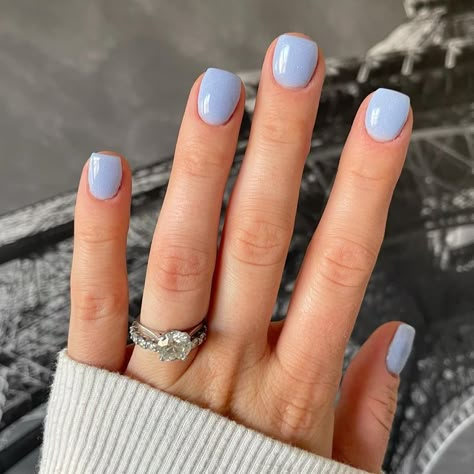 Dip Powder Blue Nails, Dip Nail Ideas Square, Dip Nail Ideas Short, Light Blue Dip Nails, Simple Dip Nails, Blue Dip Nails, Light Blue Summer Nails, Blue Shellac Nails, Blueberry Milk Nails