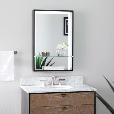 Latitude Run® Wervin Beveled Lighted with Shelves Bathroom Mirror | Wayfair Glass Display Shelves, Bathroom Mirror With Shelf, Led Vanity Mirror, Shelves Bathroom, Lighted Wall Mirror, Mirror With Shelf, Mirror Wall Bathroom, Storage Mirror, Bathroom Ideas Modern