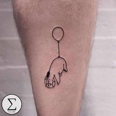 Eeyore Balloon Tattoo, Tiny Eeyore Tattoo, Simple Eeyore Tattoo, Winnie The Pooh With Balloon Tattoo, Eeyore Tattoo Simple Outline, Simple Tattoos Disney, Winnie The Pooh Balloon Tattoo, Old Disney Tattoos, Eeorye Tattoos