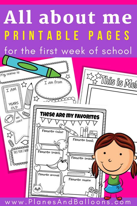 All about me kindergarten printable perfect for back to school kindergarten or preschool theme. #kindergarten #preschool #prek #backtoschool Preschool Favorites Printable, All About Me Kindergarten, About Me Kindergarten, Ccd Crafts, Cottage School, About Me Printable, All About Me Preschool Theme, Junior Kindergarten, Me Preschool Theme