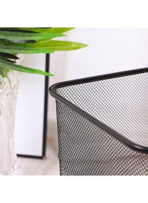 Mesh Metal Trash Can Square Mesh Wire Wastebasket Vintage Garbage Bin Reusable Bedroom Rubbish Can For Kitchen Farmhouse Home Office Black