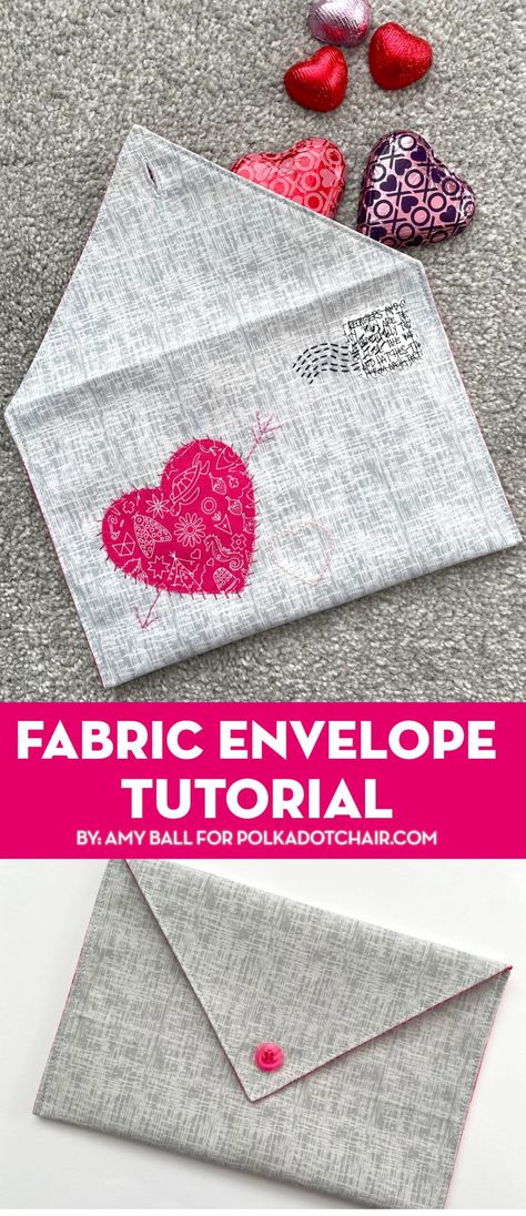 Why wrap a gift in paper when you could wrap it in a handmade fabric envelope! Perfect for Valentine’s Day or any other special occasion. Envelope Sewing Pattern, Tablet Case Pattern, Quilted Potholder Pattern, Felt Envelope, Valentines Envelopes, Envelope Tutorial, Envelope Pattern, Polka Dot Chair, Fabric Envelope