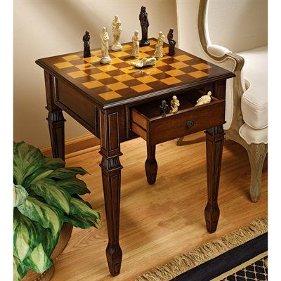 Basil Street Gallery Game Table DE302 Walpole Manor Chess Table Chess Table, Wood Chess, Wood Finishes, Game Table, Design Toscano, Chess Pieces, Chess Set, Game Room Furniture, Table Games