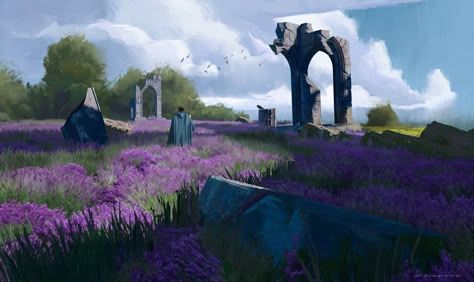 Adventurer Concept Art, Medieval Concept Art, Ruins Concept Art, Dnd Setting, Fantasy Fields, 3d Coat, Fantasy Background, Location Inspiration, Landscape Concept