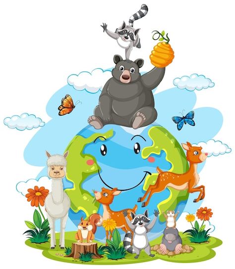 Free vector animals on the planet earth | Free Vector #Freepik #freevector #cartoon-banner #animal-background #animal-frame #tree-clip-art Earth Cartoon, Animal Frame, Cartoon Banner, Science Cartoons, Vector Animals, Background Animal, Animal Background, Earth Drawings, Save Environment