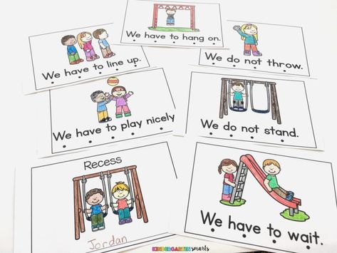 Playground Rules Flash Cards - Kindergarten Smarts Playground Rules Preschool, Playground Safety Activities, Playground Safety Rules, Recess Rules, Kindergarten Rules, Interactive Playground, Pete The Cat Activities, Playground Rules, Safety Rules For Kids