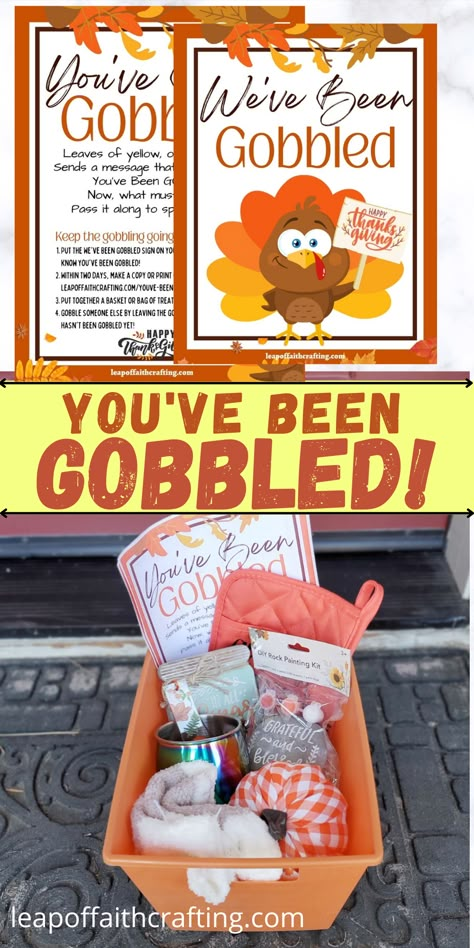 Thanksgiving Neighbor Treats, Work Thanksgiving Decorations, Youve Been Sacked Ideas, You've Been Ideas, You’ve Been Mugged Fall Ideas, Thanksgiving For Neighbors, You Have Been Mugged Ideas, Grateful Gifts, Youve Been Gobbled Printable