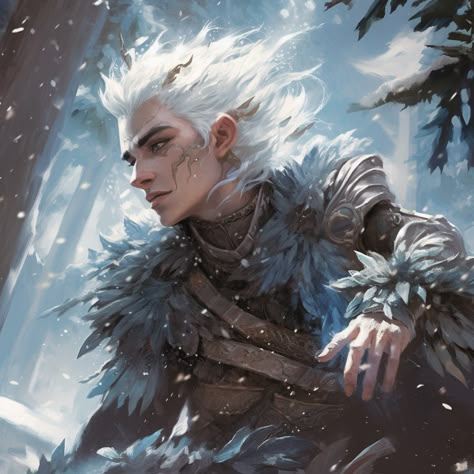 Eladrin in Winter in the Feywild (MidJourney) Dnd Winter Character Art, Dnd Eladrin Winter, Winter Ranger Dnd, Winter Elf Dnd, Winter Eladrin Female Dnd, Eladrin Elf Male, Winter Eladrin Male, Winter Fey, Winter Character Design