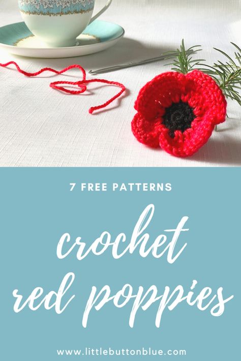 Knitted Poppy Free Pattern, Crochet Poppy Free Pattern, Crochet Poppy Pattern, Poppy Crochet, Knitted Poppies, Crochet Cherry, Knit Flowers, Crochet Poppy, Remembrance Day Poppy