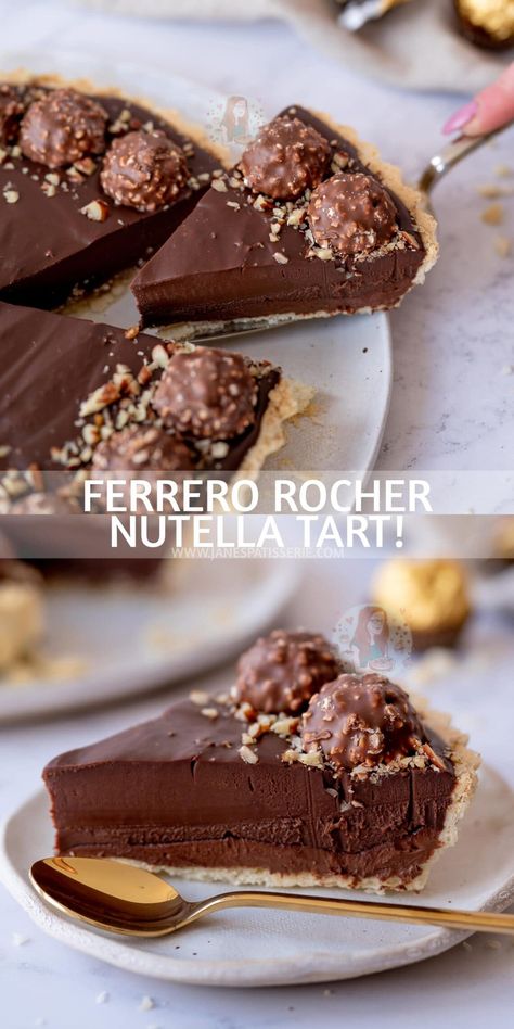 Ferrero Rocher & Nutella Tart! - Jane's Patisserie Nutella Pie Recipes, Nutella Tart, Tart Chocolate, Easy Tart Recipes, Bakery Aesthetic, Chocolate Tarts, Chocolate Tarts Recipe, Iced Cake, Janes Patisserie