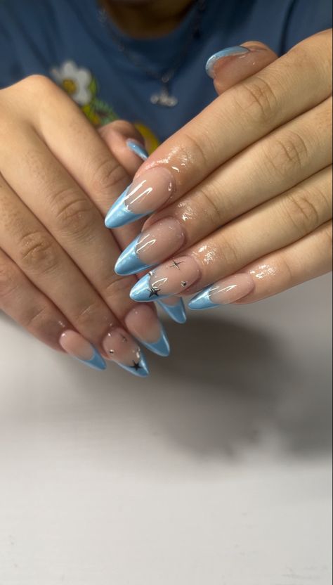 Almond Nails 
Blue French Tip Cinderella Nails, Quince, Nail Inspo, Cinderella, Nails