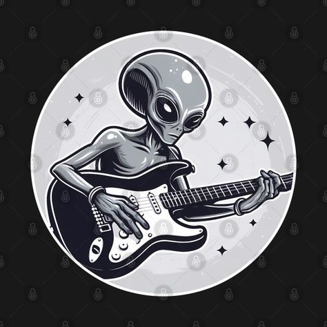 Check out this awesome 'Alien Playing Guitar' design on @TeePublic! Alien Playing Guitar, Alien Music, Dibujos Ideas, Tattoo 2024, V Art, Electric Guitar Design, Alien Design, Guitar Lovers, Aliens And Ufos