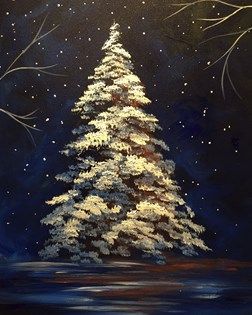 Christmas Tree Drawing, All Is Calm, Christmas Paintings On Canvas, Winter Szenen, A White Christmas, Christmas Tree Painting, Winter Painting, Christmas Canvas, Paint And Sip