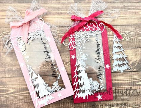 DIY Homemade Christmas-Global Stampin Video Hop - Karen Hadler Stamping Bees Shaker Tags, Christmas Tags Handmade, Penpal Ideas, Christmas Embellishments, Christmas Photo Album, Christmas Gift Tags Diy, Christmas Gift Tags Handmade, Xmas Tags, Stamped Christmas Cards