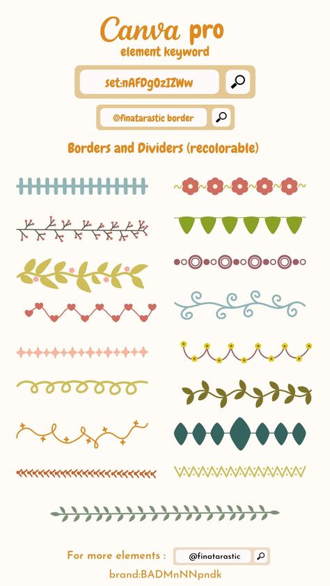 Borders and Dividers - Canva Element Keyword, Aesthetic Elements In Canva, Canva Arrow Elements Keyword, Border Elements Canva, Canva Search Elements, Canva Borders Design, Canva Sticker Keyword Aesthetic, Canva Key Words Elements, Canva Borders Keyword, Key Word Canva