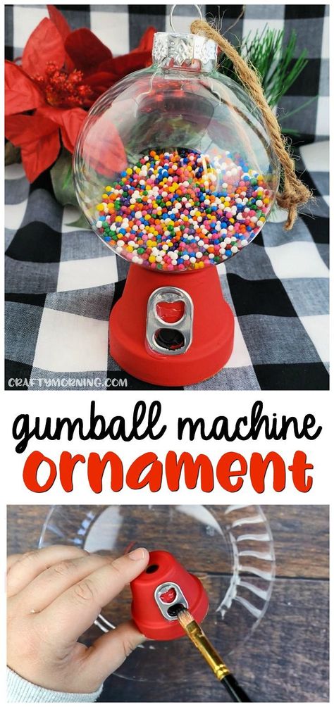 Gumball Machine Ornament, Make Christmas Gifts, Diy Gumball Machine, Clear Glass Ornaments, Gifts For Parents, Christmas Crafts For Adults, Christmas Crafts For Kids To Make, Christmas Gifts For Parents, Kids Christmas Ornaments