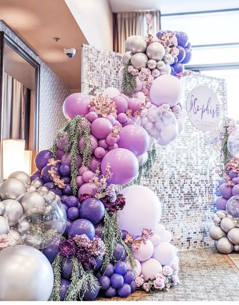 Lavender Balloons, Lilac Balloons, Purple Birthday Party, Prom Themes, Quinceanera Decorations, Shimmer Wall, Purple Balloons, Purple Birthday, Balloon Ideas