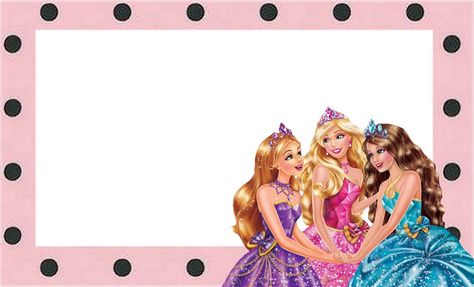 Barbie Princess Charm School: Free Party Printables and Images. Barbie Princess Charm School, Princess Frame, Nametags For Kids, Safari Invitations, Bday Party Kids, Free Barbie, Princess Charm School, Wedding Background Images, Barbie Printables