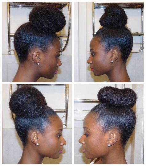 Natural Hair Bun Styles Updo, Natural Hair High Bun, 4c Updo, Afro Bun Hairstyles, Ponytails Ideas, Updo Cabello Natural, Fan Bun, Doughnut Bun, Trendy Bun