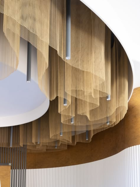 Sydney City Sales Offices - Moscow | Office Snapshots Office Ceiling Design, Architecture Ceiling, Group Office, Ceiling Feature, Mad Architects, Fabric Ceiling, City Office, Sydney City, Interior Minimalista