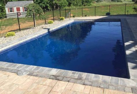 Dark Swimming Pools, Dark Blue Pool Color, Dark Blue Pool Liner, Dark Blue Swimming Pool, Dark Bottom Pool, Swimming Pool Colors, Fiberglass Pool Colors, Dark Blue Pool, Pool Liners Inground