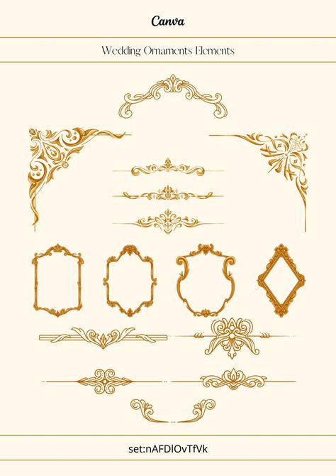 Aesthetic Wedding Invitation, Line Art Wedding, Ornaments Illustration, Illustration Outline, Wedding Illustrations, Wedding Ornaments, Gfx Design, Graphic Shapes Design, Keyword Elements Canva