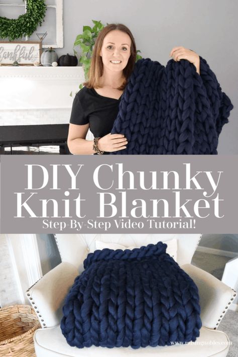 Diy Chunky Knit Blanket, Chunky Blanket Diy, Diy Laine, Chunky Yarn Blanket, Diy Knit Blanket, Arm Knitting Blanket, Diy Wool, Black And White Outfit, Debbie Macomber