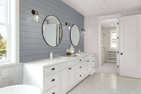 Shiplap Bathroom Wall, Painted Shiplap, Gray Shiplap, Painting Shiplap, Installing Shiplap, Wood Wall Bathroom, Shiplap Backsplash, Shiplap Bathroom, Half Walls