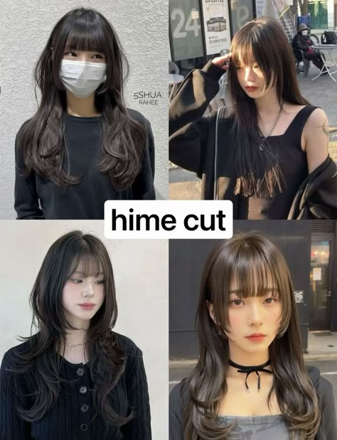 Hime Hushcut, Korean Hime Haircut, Hime Cut With Side Bangs, Himecut Long Hair, Hush Cut Mid Length, Subtle Hime Cut, Hime Cut On Wavy Hair, Wispy Hime Cut, Hime Haircut Without Bangs