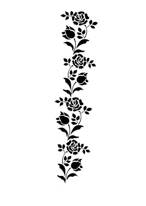 -- Floral border stencil -- Where you see the black are the cut out parts of the stencil --This stencil can be used for a wide range of uses, from bleachdying or screen printing on clothes to wall art! -- Made from resusable flexable and washable clear mylar -- Simply spray paint, use a paint roller or a stencil brush over the stencil for great results!  -- I offer multiple sixes, if you need any of variation please message me and ill see what I can do :) Thanks for looking! Printing On Clothes, Border Stencil, Gothic Pattern, Pattern Stencil, Floral Stencil, Stencil Printing, Black And White Art Drawing, Wall Stencils, Silhouette Stencil