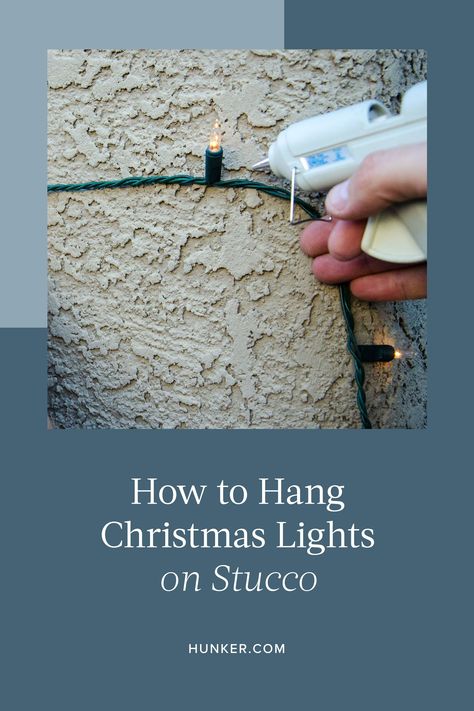 Professional lighting designers have found a simple solution for securing lights to this challenging surface. Using a common crafting tool, you can secure Christmas lights and remove them without damaging the stucco. #hunkerhome #stucco #howtohanglightsonstucco #stuccohacks #stuccolightinghacks Hanging Christmas Lights Hacks, Stucco Hangers, How To Hang Lights On Stucco, Best Way To Hang Christmas Lights, Easy Way To Hang Christmas Lights, How To Hang Christmas Lights, How To Hang Outdoor Christmas Lights, How To Hang Christmas Lights Outside, Christmas Light Hacks