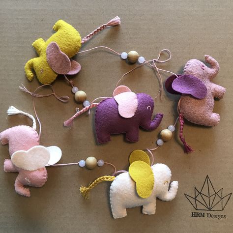 Felt Elephant Garland handmade by HRMdesigns Elephant Garland, Felt Elephant, Cloth Craft, Craft Design, Felt Fabric, Learn To Sew, Design Crafts, Room Ideas, Baby Mobile