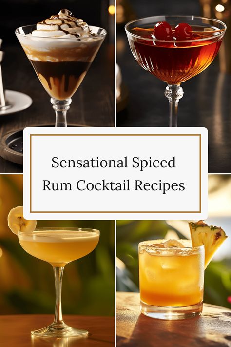 Discover a variety of easy-to-make spiced rum cocktails including Shark Bite, Cable Car, Thai Tea, and more. These robust and layered drinks offer complex flavors with a hint of sweetness and warmth. Drinks Made With Spiced Rum, Spices Rum Cocktails, Spiced Rum Holiday Cocktails, Kraken Rum Cocktails, Rum Cocktail Recipes Easy, Spiced Rum Drinks Easy, Drinks With Spiced Rum, Rum Drinks Easy Cocktails, Easy Rum Cocktails