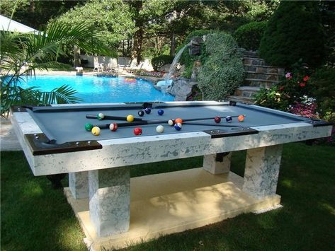 Pool Table Area Ideas, Pool Table Area, Diy Pool Table, Pool Table Sizes, Creek Ideas, Outdoor Pool Table, Pool Table Slate, Concrete Swimming Pool, Pool Play