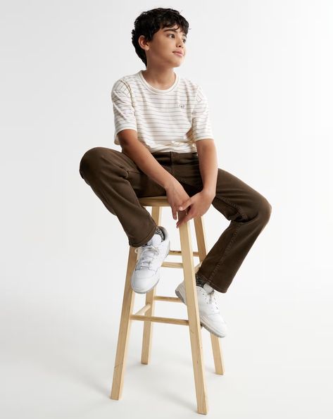 Boy Teen, Boy Photography, Abercrombie Kids, Boys Jeans, Pose Reference, Boy Fashion, Straight Jeans, Stretch Fabric, Fashion Outfits