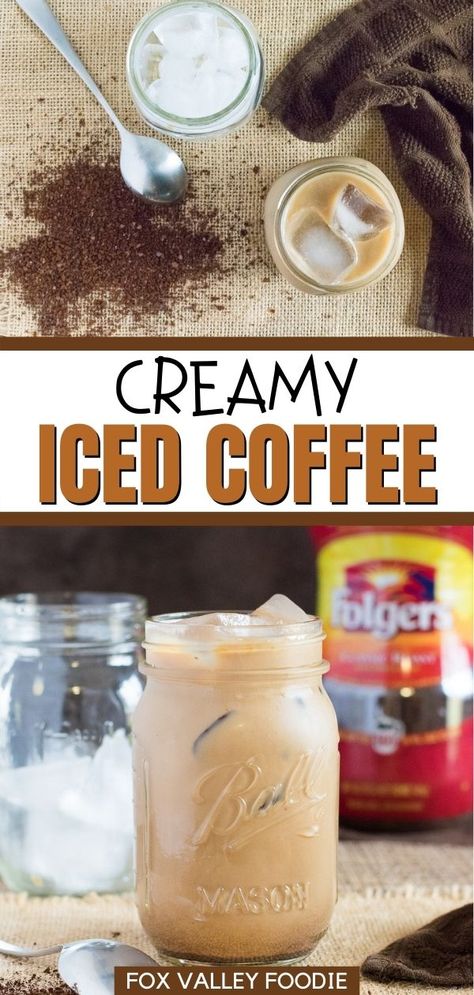 Folgers Iced Coffee Recipe, Mocha Iced Coffee Recipe, Instant Iced Coffee Recipe, Creamy Iced Coffee, Vanilla Iced Coffee Recipe, Mocha Iced Coffee, Instant Coffee Recipes, Vanilla Drinks, Milk Chocolate Recipes