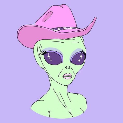 Space Cowgirl Illustration, Space Cowgirl Art, Alien Cowgirl, Disco Alien, Alien Cowboy, Cosmic Cowgirl, Cowgirl Cakes, Quirky T Shirts, Alien Face