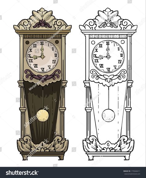 Old Grandfather Clock, Wall Clock Drawing, Grandfather Clock Tattoo, Old Fashioned Clock, Clock Drawing, Clock Face Printable, Vintage Saat, Clock Clipart, Clock Drawings