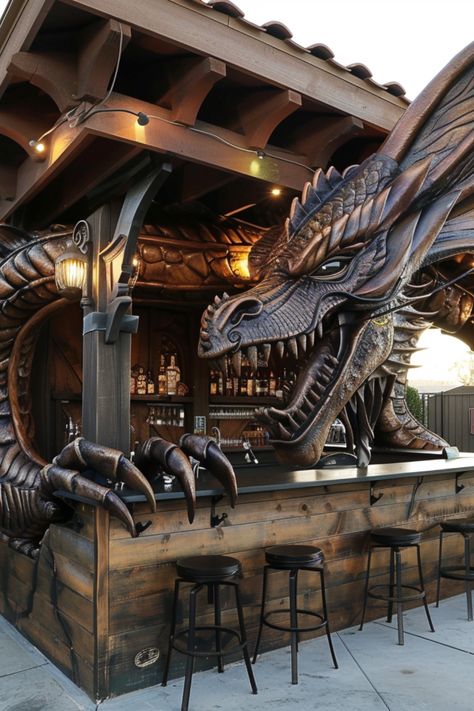 Elevate your outdoor entertaining with enchanting dragon-themed patio bars! Discover how these mythical designs can add a touch of magic to your space. 🐉✨ #DragonDecor #PatioInspiration #OutdoorEntertaining #MythicalDesign #HomeDecor Mythical Designs, Bar Themes, Dragon Room, King Dragon, Patio Bars, Gothic Decor Bedroom, Fantasy Furniture, Outdoor Entertaining Spaces, Dragon Decor