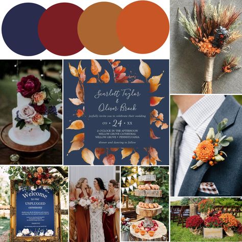 Fall Color For Wedding, Navy Blue And Rust Wedding Color Palettes, Maroon And Burnt Orange Wedding Color Palettes, Fall Wedding Teal And Rust, Rust Navy Burgundy Wedding, Navy And Rust Fall Wedding, Cobalt Blue And Burnt Orange Wedding, Navy Blue Maroon And Rust Wedding, Rust And Burgundy Wedding Groomsmen