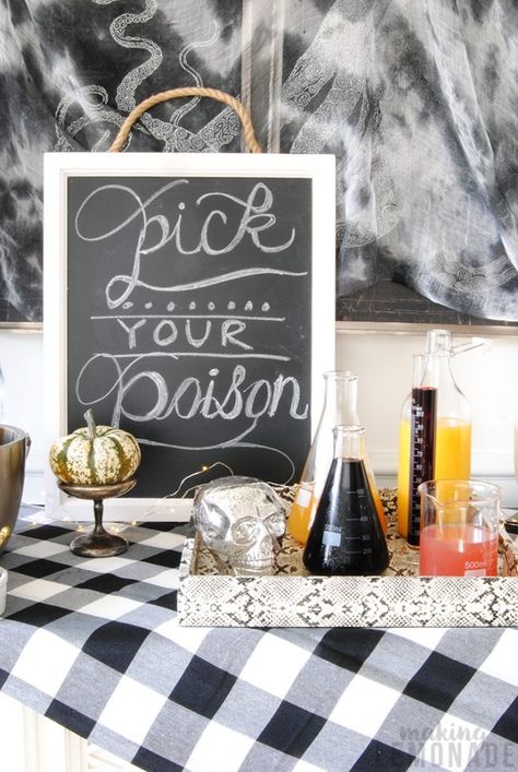 halloween party bar area Halloween Party Bar, Vampire Bite, Halloween Shots, Prosecco Bar, Halloween Party Decor Diy, Making Lemonade, Halloween Bar, Pick Your Poison, Adult Halloween Party