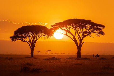 Silhouette of Acacia Trees on the Savannah at Sunset Background Nature Savannah Tree, Seasonal Backgrounds, Savannah Sunset, African Savannah, Background Nature, Acacia Tree, Drama Club, Lion Dance, Sunset Background