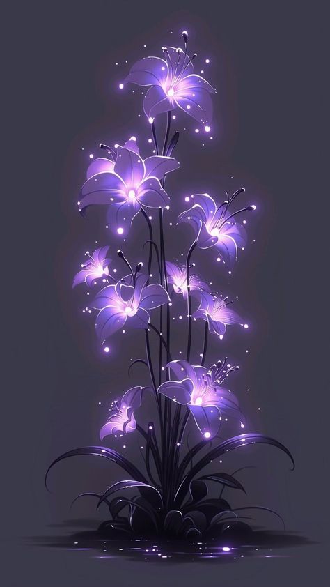 Purple Aesthetic Flowers, Purple Flower Wallpaper, Magic Flower, Glowing Flowers, Digital Art Painting, Purple Flowers Wallpaper, Pretty Wallpapers Tumblr, Pretty Backgrounds, Flower Art Images